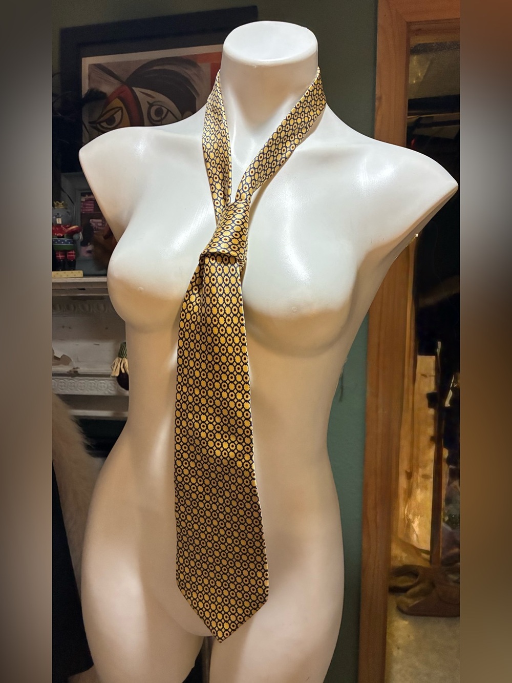Gold silk tie by George Machado Zylos-printed in Italy 🇮🇹
